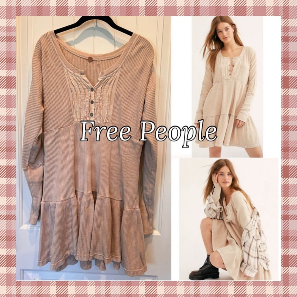 Free People Jolene Waffle Knit Mini Dress Oversized XS